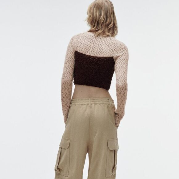 Zara wool blend long sleeve fuzzy knit crop top - Picture 4 of 7